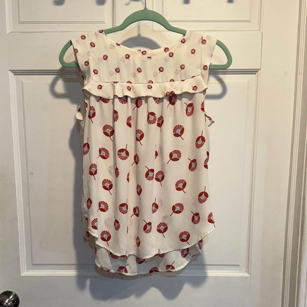 LOFT Kids Sleeveless Blouse with Red Floral Design
